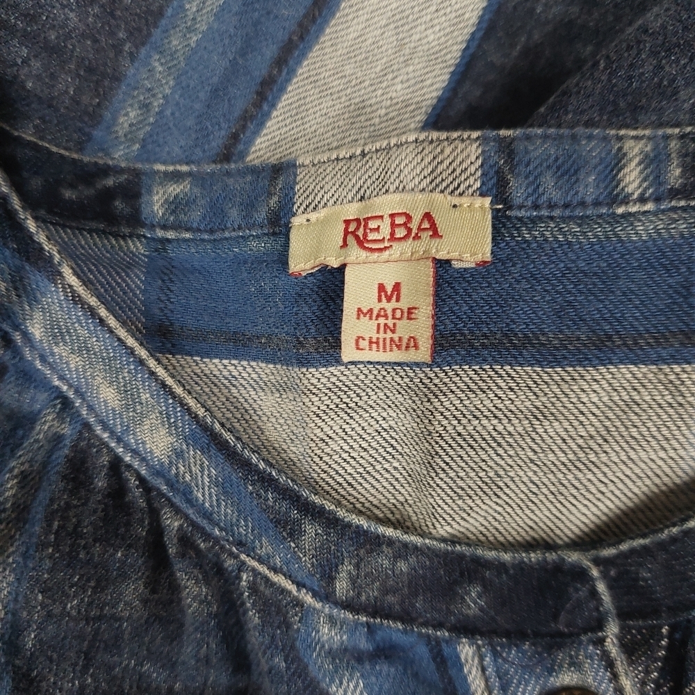 Reba Blue Flannel Blouse Sz M Snap Button Front 100% Cotton - Picture 10 of 12